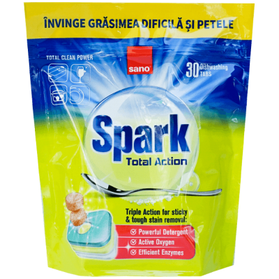 Detergent vase pastile 30 tablete Spark Total Action Sano