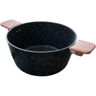 Oala de granit, antiaderenta, cu manere din lemn, fara capac, 26 CM