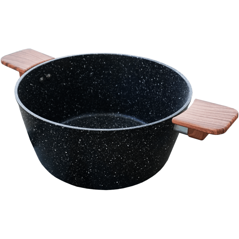 Oala de granit, antiaderenta, cu manere din lemn, fara capac, 26 CM