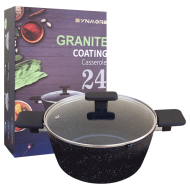 Oala granit 24 cm cu capac din sticla, Synmore