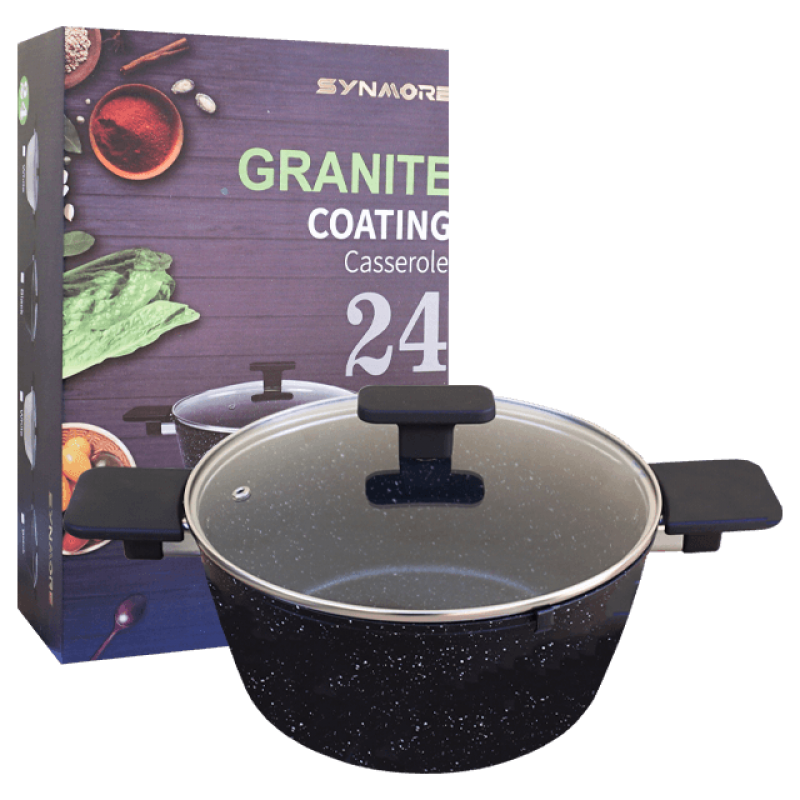 Oala granit 24 cm cu capac din sticla, Synmore