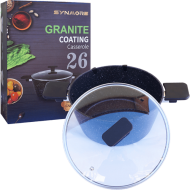 Oala granit 26 cm cu capac din sticla, Synmore