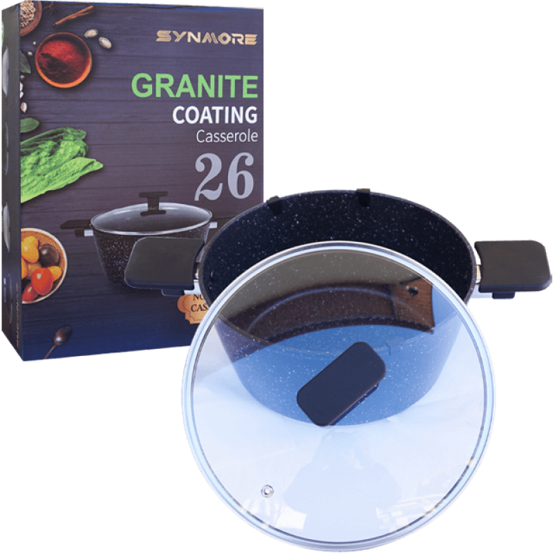 Oala granit 26 cm cu capac din sticla, Synmore