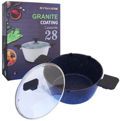 Oala granit 28 cm cu capac sticla, Synmore