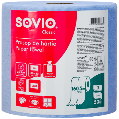Rola prosop albastra, 2 straturi 535 foi Sovio 160.5 m
