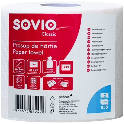 Rola prosop hartie 2 straturi 850 foi derulare centrala, Sovio Classic