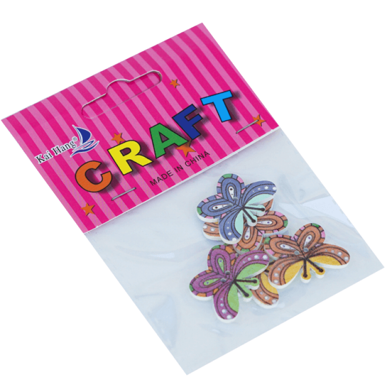 Accesorii pentru craft - fluturi din lemn, multicolori, 5 buc*12 pungute/set