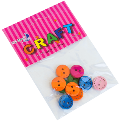 Accesorii pentru craft - nasturei din lemn in diverse culori, 10 buc*12 pungute/set