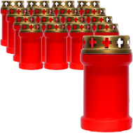 Set 16 candele rosii 20 ore cu capac metalic pentru cimitir 80 g Zniczplast