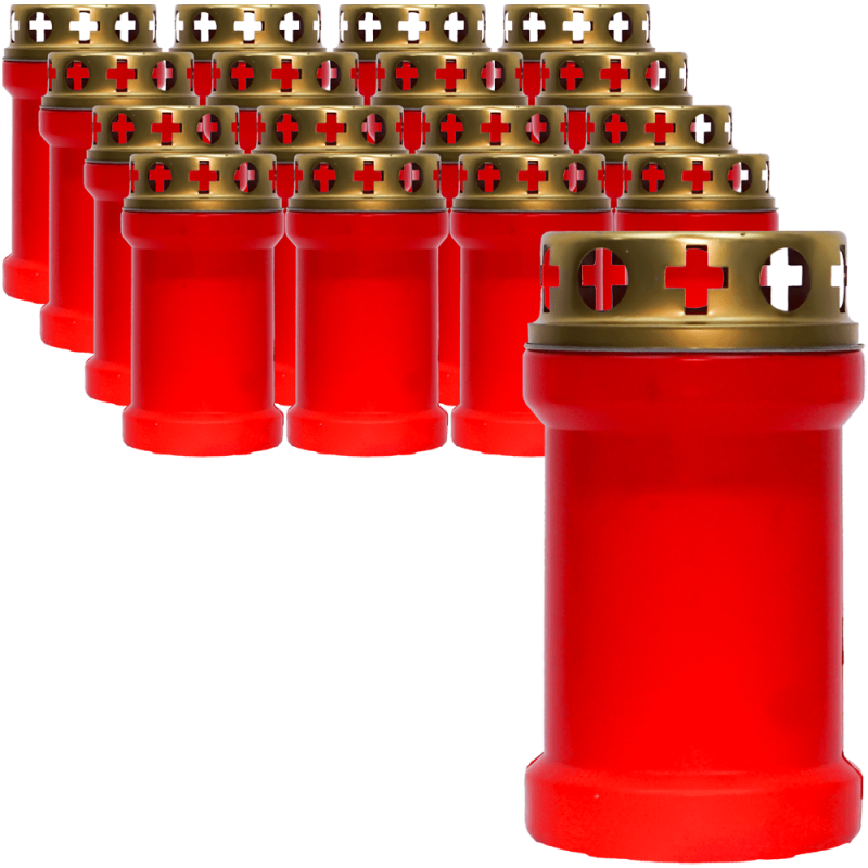 Set 16 candele rosii 20 ore cu capac metalic pentru cimitir 80 g Zniczplast