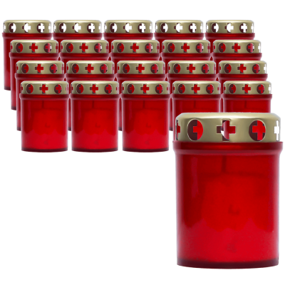 Set 20 candele rosii 20 ore cu capac metalic pentru cimitir 80 g K1-100 Zniczplast