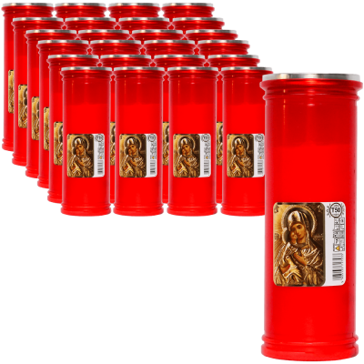 Set 24 candele rosii 57 ore cu capac anti-vant pentru cimitir T50 Zniczplast