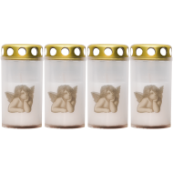 Set 4 candele albe 25 ore cu capac metalic pentru cimitir model inger 100 g Zniczplast