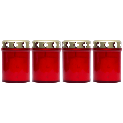 Set 4 candele rosii 20 ore cu capac metalic pentru cimitir 80 g K1-100 Zniczplast
