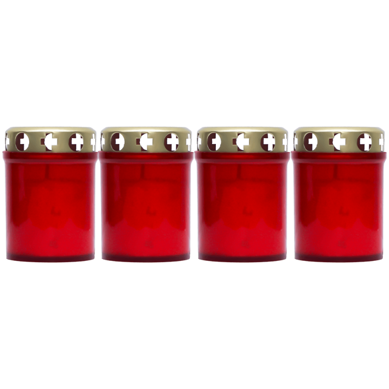 Set 4 candele rosii 20 ore cu capac metalic pentru cimitir 80 g K1-100 Zniczplast