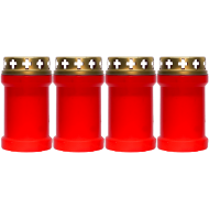 Set 4 candele rosii 20 ore cu capac metalic pentru cimitir 80 g Zniczplast