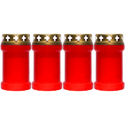 Set 4 candele rosii 20 ore cu capac metalic pentru cimitir 80 g Zniczplast