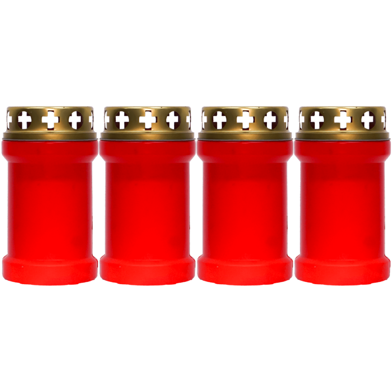 Set 4 candele rosii 20 ore cu capac metalic pentru cimitir 80 g Zniczplast