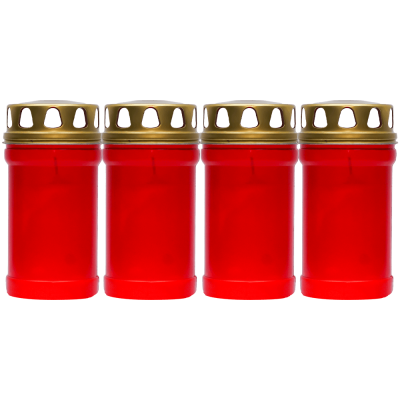 Set 4 candele rosii 38 ore cu capac metalic pentru cimitir 140 g T30LL Zniczplast