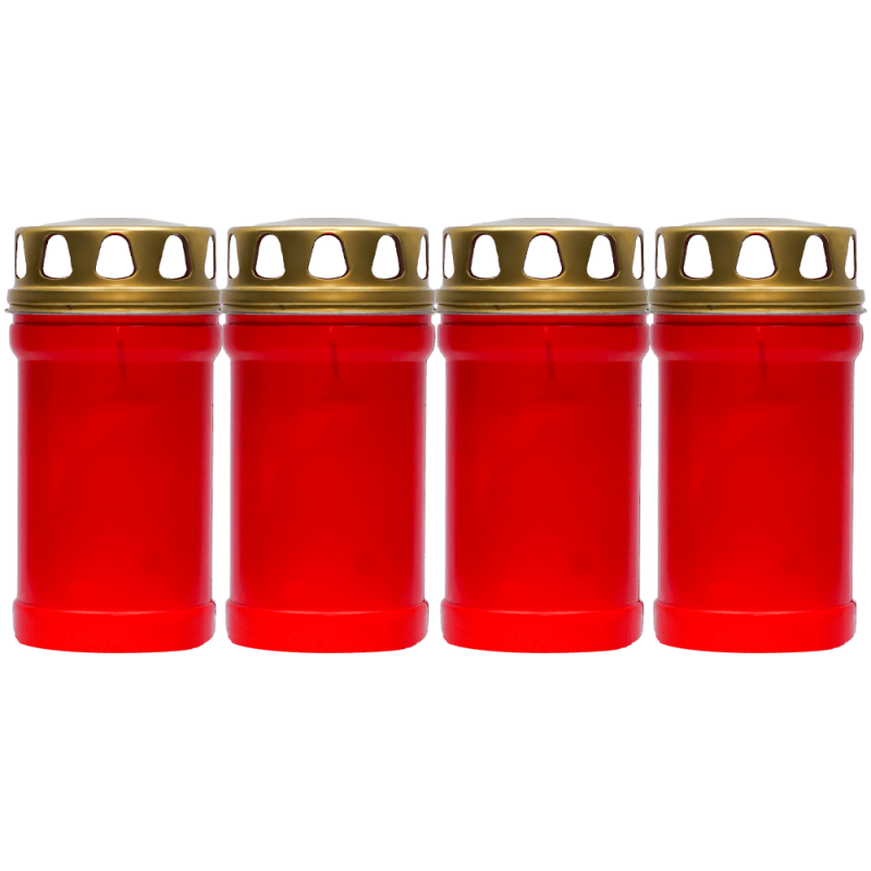 Set 4 candele rosii 38 ore cu capac metalic pentru cimitir 140 g T30LL Zniczplast