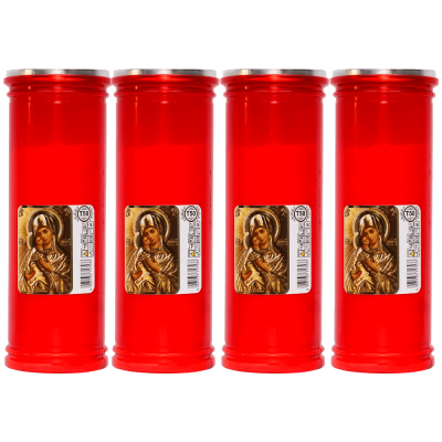 Set 4 candele rosii 57 ore cu capac anti-vant pentru cimitir T50 Zniczplast