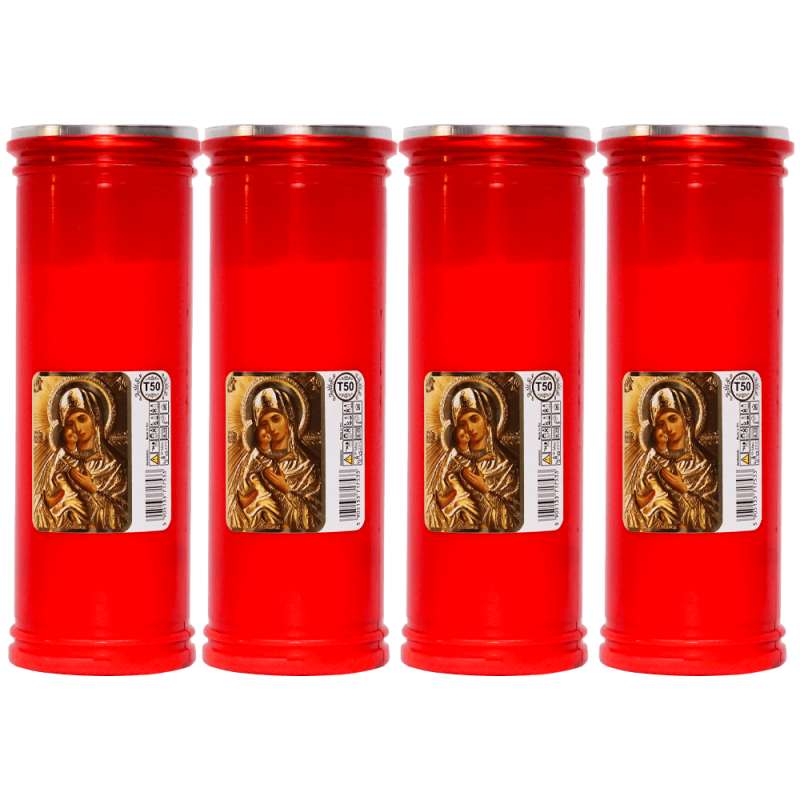 Set 4 candele rosii 57 ore cu capac anti-vant pentru cimitir T50 Zniczplast