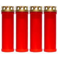Set 4 candele rosii 98 ore cu capac metalic pentru cimitir Zniczplast