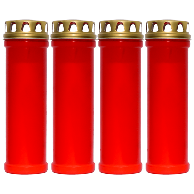 Set 4 candele rosii 98 ore cu capac metalic pentru cimitir Zniczplast