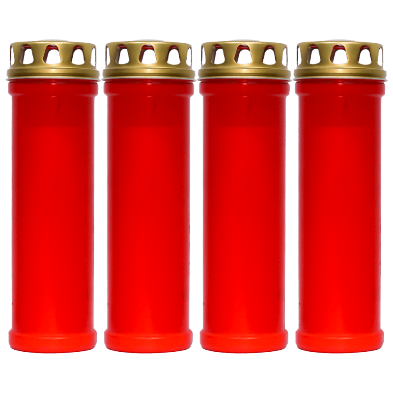 Set 4 candele rosii 98 ore cu capac metalic pentru cimitir Zniczplast
