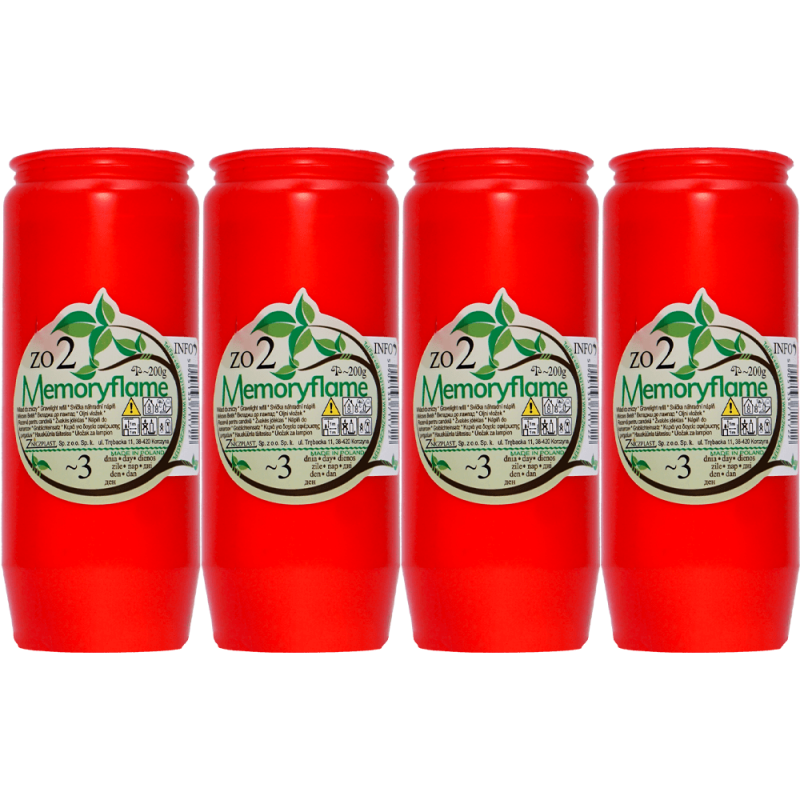 Set 4 candele rosii cu ulei 3 zile 200 g pentru cimitir ZO2 Memoryflame