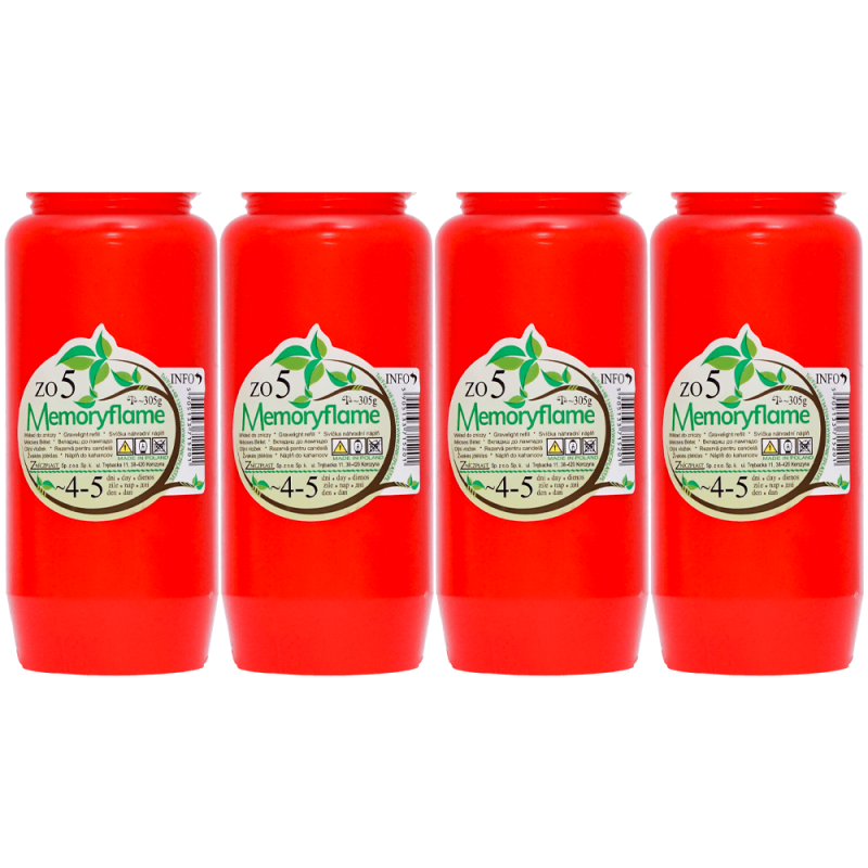 Set 4 candele rosii cu ulei 4-5 zile 305 g pentru cimitir ZO5 Memoryflame