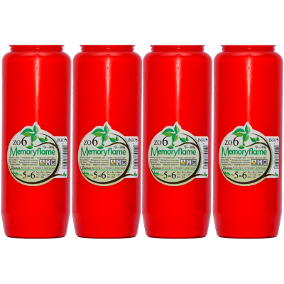 Set 4 candele rosii cu ulei 5-6 zile 380 g pentru cimitir ZO6 Memoryflame 