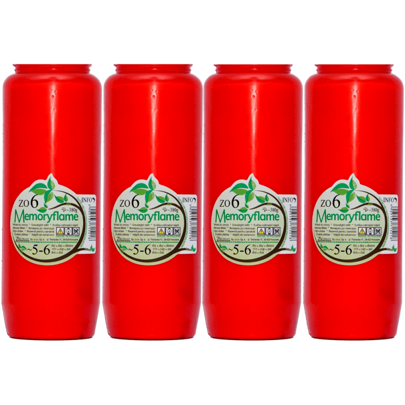 Set 4 candele rosii cu ulei 5-6 zile 380 g pentru cimitir ZO6 Memoryflame 
