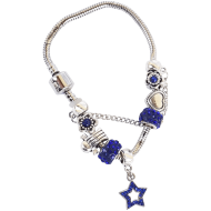 Bratara argintie cu talismane albastre de diverse forme, 6.5 CM