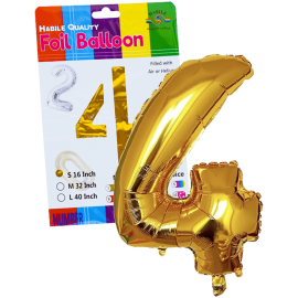 Balon aniversar din folie metalizata Gold, cifra 4, 40 CM, galben