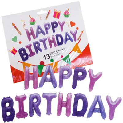 Set de baloane aniversare decorative, din folie, Happy Birthday, mov, 43 x 39 CM