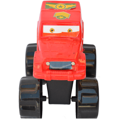 Masinuta animata din plastic, tip jeep, rosu, 13 CM, pregatita pentru aventuri off-road