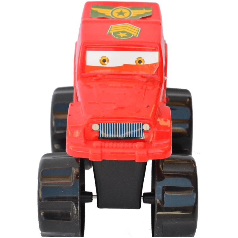 Masinuta animata din plastic, tip jeep, rosu, 13 CM, pregatita pentru aventuri off-road