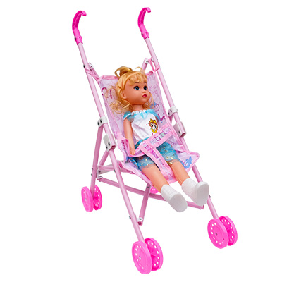 Set papusa cu carucior pliabil 46 cm