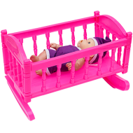 Set patut de jucarie, roz, din plastic si bebelus imbracat 20 CM