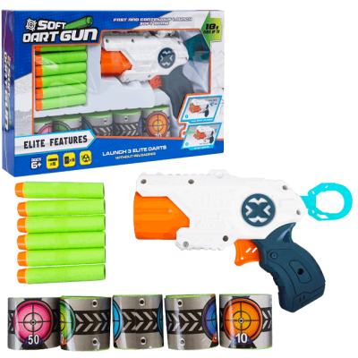 Pistol de jucarie Soft gun cu sageti din burete si o raza lunga de actiune
