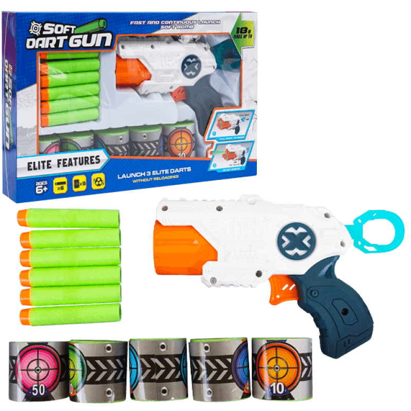 Pistol de jucarie Soft gun cu sageti din burete si o raza lunga de actiune