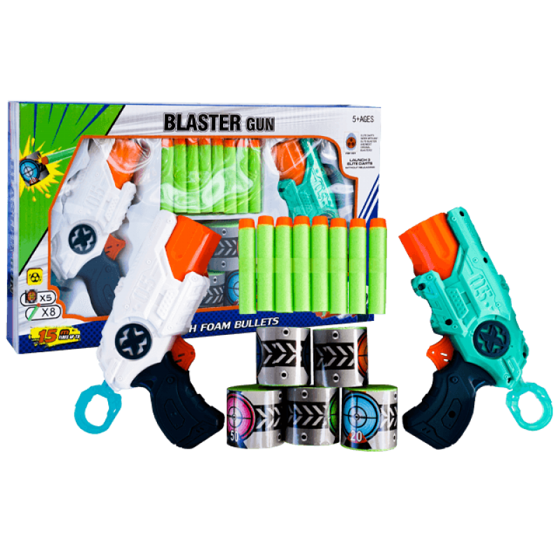 Set 2 pistoale de jucarie Soft gun cu sageti din burete si o raza lunga de actiune