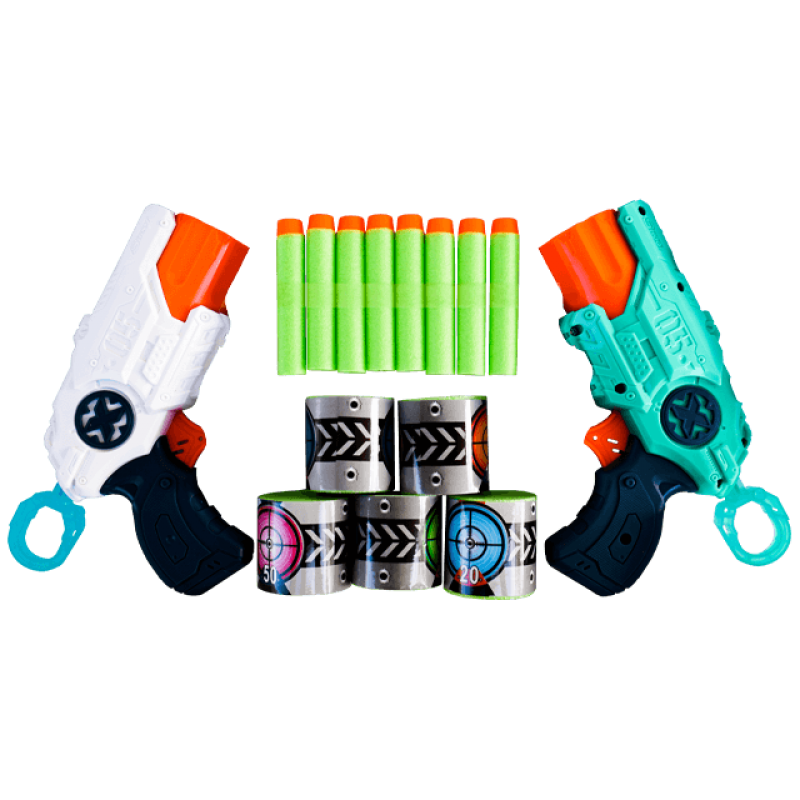 Set 2 pistoale de jucarie Soft gun cu sageti din burete si o raza lunga de actiune