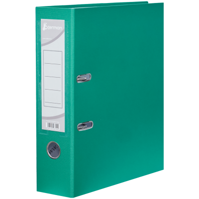 Biblioraft carton plastifiat verde 75 mm A4 pentru arhivare Okerman