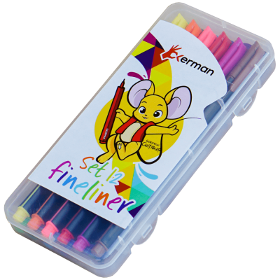 Set 12 carioci cu varf subtire fineliner colorate, Soricelul Chitibus