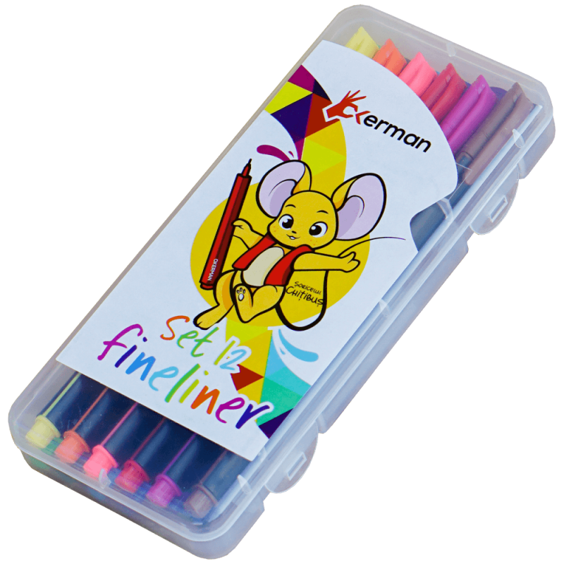 Set 12 carioci cu varf subtire fineliner colorate, Soricelul Chitibus