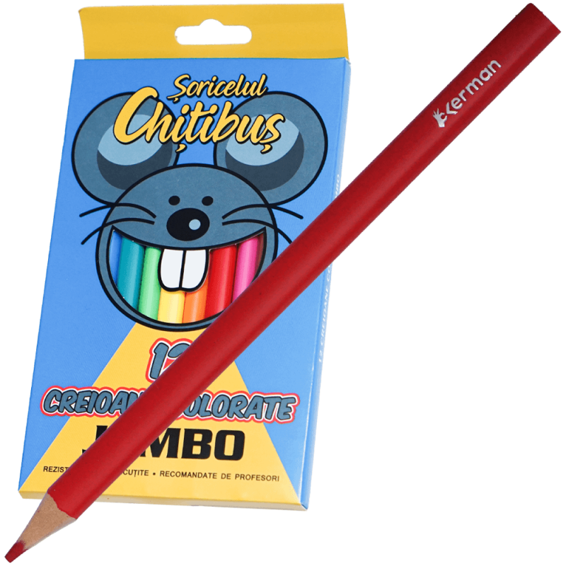Creioane colorate Jumbo 12 buc preascutite pentru copii, Soricelul Chitibus