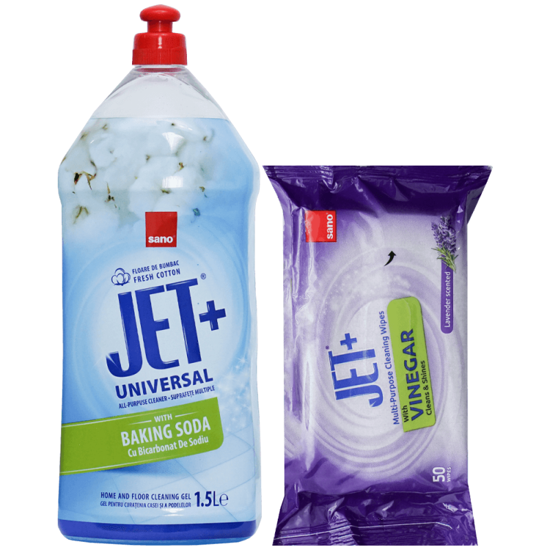 Pachet Sano Jet gel cu bicarbonat 1.5 L si servetele umede cu otet