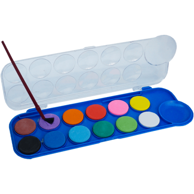 Set de acuarele 12 culori cu pigment si cu o pensula din plastic, 24.5x8.5 CM